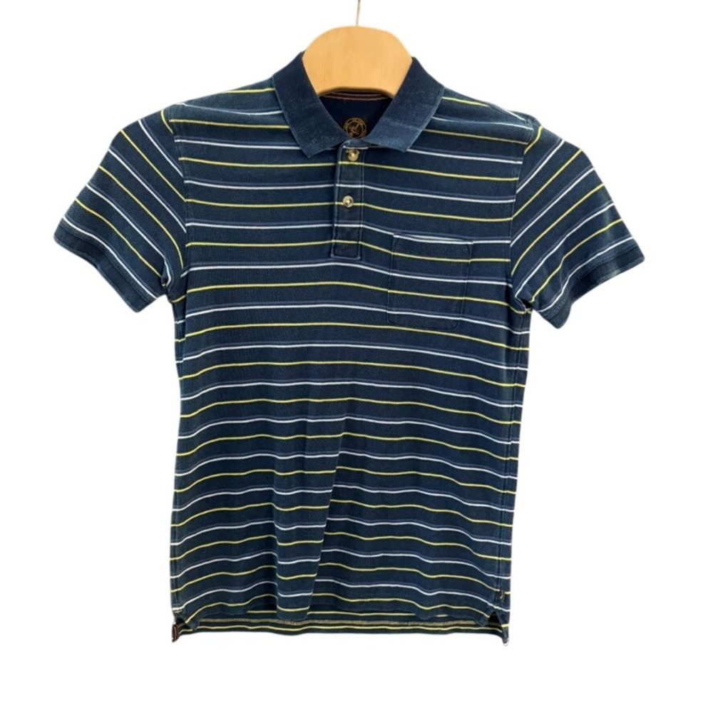 Fat Face Mens Navy Blue Striped Pique Polo Shirt Short Sleeve Size M Pocket